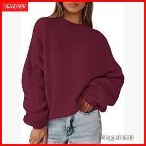 Oversized Chunky Knit Pullover Sweater Lantern Sleeves Loose Fit